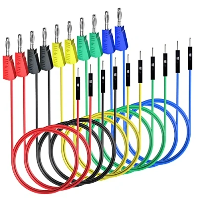 Image de Cleqee Lot de 10 fils raccordement mâles pour platine d&#039;expérimentation vers fiches banane empilables 4 mm, test en silicone + tête 2 mm kit bricolage
