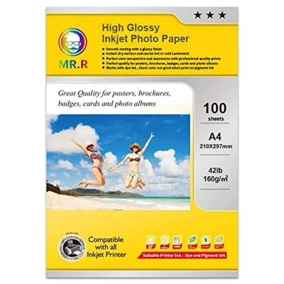 Image de MR.R High Glossy Coated Inkjet Photo Paper 160gsm,A4 210x297mm,100 Sheets per Pack
