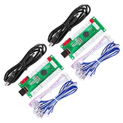 Image de Fosiya Zero Delay Arcade USB Encoder PC to Joystick pour Windows &amp; Linux MAME Raspberry Pi Retropie Projects (2 Player 5pin + Happ Style Buttons)