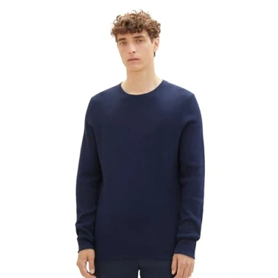 Image de TOM Tailor Denim Zigzag Structured Crewneck Pullover, Homme, Taille: Medium, Sky captain blue