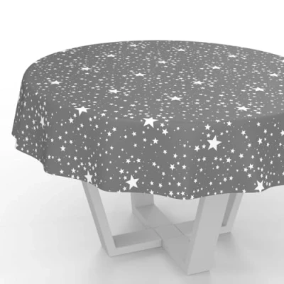 Image de ANRO Nappe en toile cirée Lavable Imperméable Ronde Bord coupé Motif étoiles Argenté 140 cm