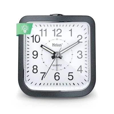 Image de Réveil à quartz, silencieux sans tic tac, aiguilles lumineuses, alarme avec répétition de l&#039;alarme, snooze, éclairage du cadran sur simple pression d&#039;un bouton, couleur : gris anthracite, modèle