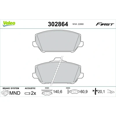 Image de VALEO 302864 Jeu de plaquettes frein Essieu avant contact signal d&#039;usure inclus sans vis/boulons, avec tôle anti bruit