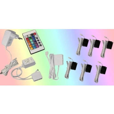Image de Trango 6er Set 5022 06 RGB Éclairage de bord en verre LED à changement couleur, y compris l&#039;éclairage l&#039;armoire commande distance, sol verre, vitrine, Clips