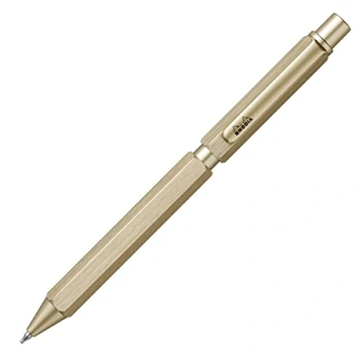 Image de RHODIA 9345C Multipen scRipt 3 en 1 2 Stylos Billes 0,5 mm Noir &amp; Rouge + Portemine Mines Graphites Corps Hexagonal Aluminium Brossé Or Rechargeable Gomme Sous le Poussoir