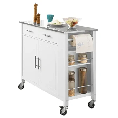 Image de SoBuy Desserte Roulante Chariot de Cuisine à roulettes Buffet Multifonctionnel avec Etagère Latérale, Portes et Tiroirs Plateau en Acier INOX, 107x46x94 cm, FKW108 HG