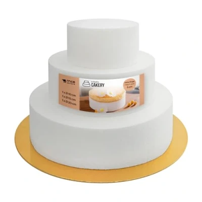 Image de MCE Commerce A3995994 Moule en polystyrène, 3 étagères, diamètre 10/15/20 cm, hauteur 15 fond pour gâteaux dorés, gâteau d&#039;anniversaire, gâteau, couleur blanche, 20 cm