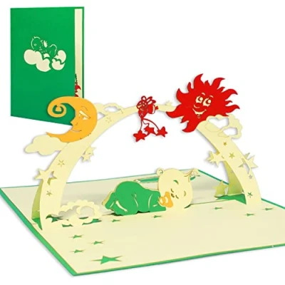 Image de LINPopUp®, LIN17229, carte 3D de vœux naissance bébé qui dort, neutre, vert, N97