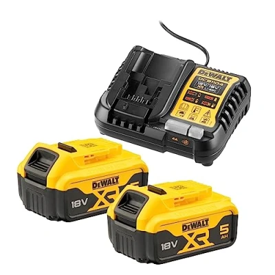 Image de DeWalt Pack 2 batteries XR 18V 5Ah Li Ion + chargeur DCB1104P2 QW