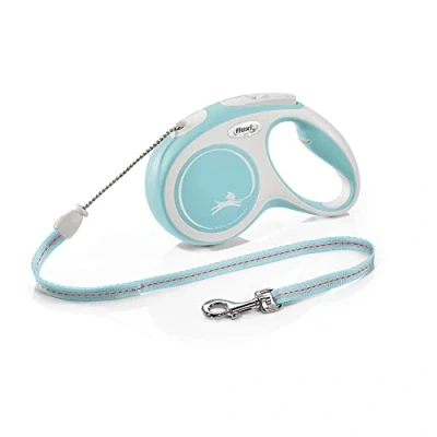 Image de Flexi, Laisse Modèle New Comfort, Version Cordon, Sangle particulièrement résistante, Système de Guidage perfectionné, Poignée réglable pour Les Tailles M et L, Made in Germany, Bleu Clair, 5m