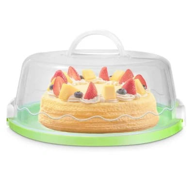 Image de Azyvum Porte Gâteau avec capuchon et poignée, Cloche Gateau de Transport Fermetures Sécurité, à Boîte Rond 30.5 x 12 cm, Boite Transport,BPA phthalate free
