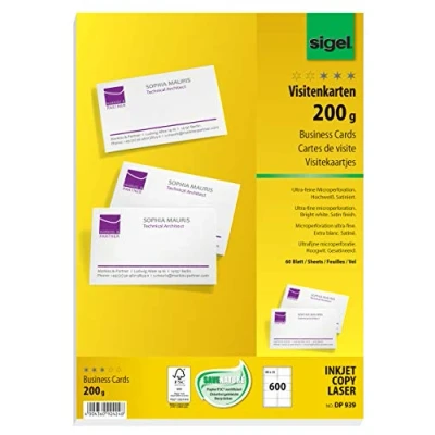 Image de SIGEL DP939 600 Cartes de visite imprimables et prédécoupées, 8,5 x 5,5 cm, 200g/m², blanc