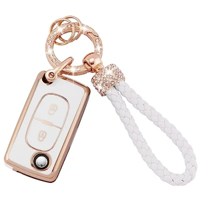 Image de Koaudb Coque de clé Voiture en TPU Compatible avec 2 Boutons Peugeot 107 207 307 307S 308 407 607 807 3008 5008 Citroen C2 C3 C4 C5 C6 C8 Xsara Flip Folding Key Shell Case Fob (Pgt 2F)