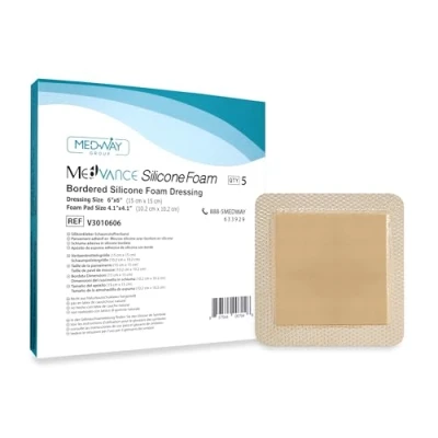 Image de MedVanceTM Pansement adhésif en silicone avec bordure silicone, taille 15 cm x (tampon pavé de 10 cm), boîte 5 pansements