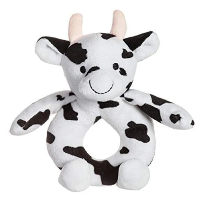 Image de Apricot Lamb Jouet Doux de hochet Vache chéri, Animal farci en Peluche pour Shaker Nouveau né poignée Main Plus 0 Mois (Vache, 15cm)