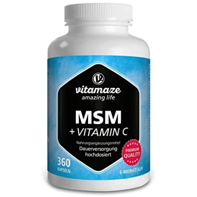 Image de MSM Gélules 1334 mg avec Vitamine C Durée de 6 Mois, 360 Capsules Soufre Organique et Vegan 99,9% Méthylsulfonylméthane, Complement Alimentaire sans Additifs Inutiles