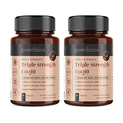 Image de CoQ10 300mg x 180 comprimés (2 bouteilles de 90 chacune Quantité pour 6 mois) avec la vitamine C et l&#039;extrait poivre noir.