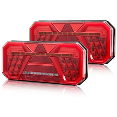 Image de AGRISHOP Led Ensemble Feux Arrière De Remorques12V24V, 7Fonctions 2 PCS Feu Eclairage Remorque Caravane Camion led,LED Indicateur Éclairage Antibrouillard Recul Etanche Homologué E Mark
