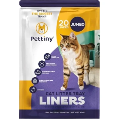 Image de Pettiny Jumbo Sacs à Litière pour Chat avec Cordons de Serrage Lot 20 Doublures Anti Griffes Bac Géant