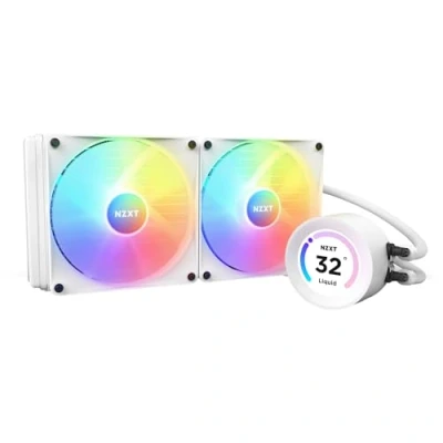 Image de NZXT Kraken Elite 280 RGB RL KR28E W1 Refroidisseur pour processeur AIO de mm Écran LCD 2,36 pouces personnalisable. Pompe haute performance 2 ventilateurs F140 Core Blanc