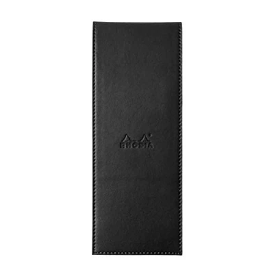 Image de RHODIA 118099C Étui Porte Bloc+ Bloc Notes Agrafé N8 Noir Petits Carreaux 8,4 x 22 cm 80 Feuilles Détachables Papier Clairefontaine Blanc g/m² Crayon Simili Cuir