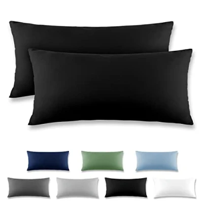 Image de REDKEY Taie Oreiller 40x80 Noir Lot de 2 Taies d&#039;Oreillers 40 x 80 Carré en Microfibre Brossée, Housse Coussin avec sa Fermeture à Rabat (sans Éclair)