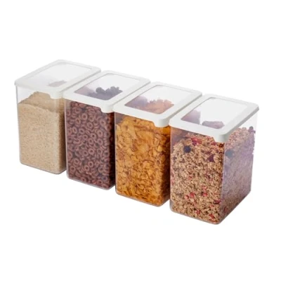 Image de SmartStore Boites de rangement cuisine avec couvercle 3,5 L Lot 4 20 % plastique biosourcé, compatible lave vaisselle Boîte empilable 12,5 x 18 x 20 cm