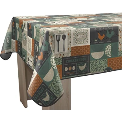 Image de Le linge de Jules Nappe Anti Taches Chicken Vert Rectangle 150 x 200 cm