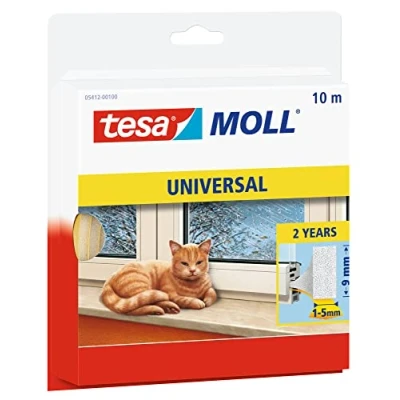 Image de tesamoll Universal Portes et Fenêtres Joint d&#039;Isolation Thermique Adhésif en Mousse Peut Être Utilisé comme Anti Bruit Comble des Espaces de 1 à 5 mm Blanc 10m:9mm