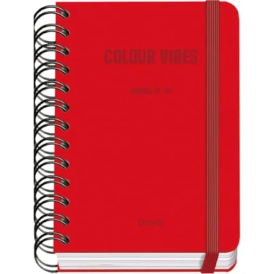Image de Dohe Agenda Scolaire 2025 2026 Page Par Jour, Taille A6 (12x17 cm), Espagnol et Anglais, Fermeture à Spirale Double Élastique, Couverture Rigide, 4 Pages d&#039;Autocollants COLOUR VIBES Rouge