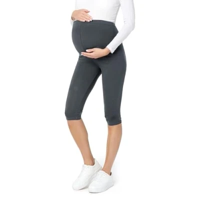 Image de Be Mammy Leggings de Maternité en Coton 3/4 Courts Confortables et Opaques Pantacourt Pantalon Grossesse BE20 229 (Graphite L)