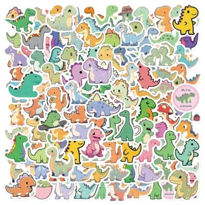 Image de CVDYWDJIE 100 Autocollants Dinosaures, De Dessins Animés Mignons, pour Enfants, Peuvent Être Utilisés Décorer des Cahiers, Bouteilles d&#039;eau Et Valises