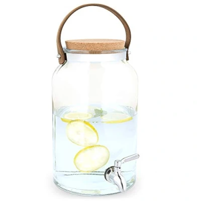 Image de Navaris Distributeur de Boisson en Verre Fontaine 5,6L avec Robinet Couvercle liège et Anse Carafe Eau Boissons Froides Chaudes
