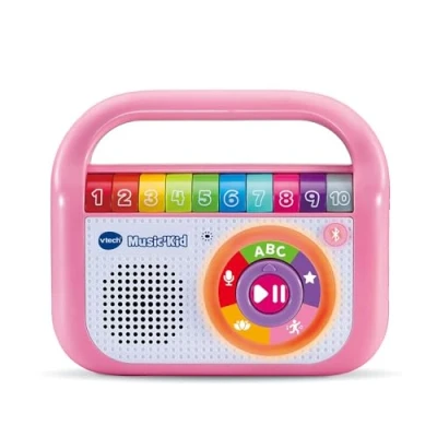 Image de VTech Music&#039;Kid Rose, Baladeur Musical Enfant, Enceinte Bluetooth Lumineuse avec Comptines, Chansons Éducatives et Relaxantes, Enregistreur Vocal, Cadeau Enfant Dès 2 Ans Contenu en Français