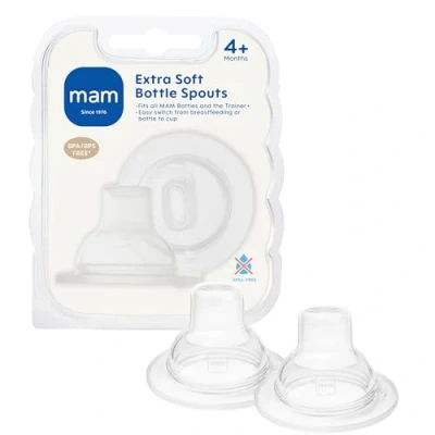 Image de MAM Extra Soft Bottle Spouts, Suitable for 4+ Months, Teats with SkinSoft Silicone, Fits all Baby Bottles, Feeding Essentials, Pack of 2