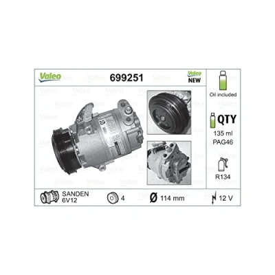 Image de VALEO 699251 compresseur De Climatisation 6V12 12 PAG 46 R 134a avec huile NEW ORIGINAL PART OPEL: Corsa D 3/5 portes, Astra G CC