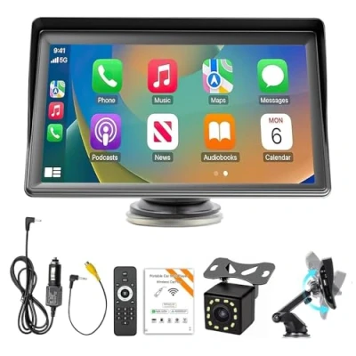 Image de EagerMinds Carplay Voiture, 7 Pouces sans Fil, Android Auto avec Lien Miroir, Bluetooth, Caméra De Recul, AUX/USB/TF pour Voitures Camions SUV Camionnettes RV Vans (A)