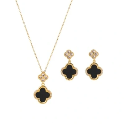 Image de AOWVUTS Ensemble de Bijoux Trèfle à Quatre Feuilles pour Femmes Plaqué Or 18 Carats Acier au Titane Pendentif Collier Boucles D’oreilles Set Mariage Cadeau Parure (A)