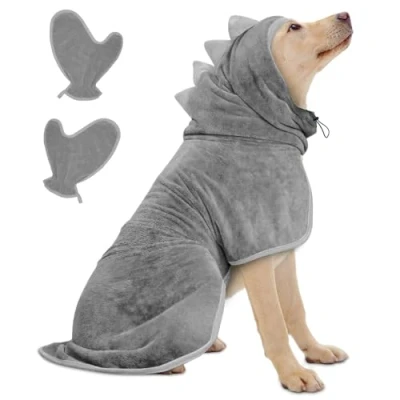 Image de Bibykivn Serviette à Séchage Rapide pour Animaux, Peignoir Chien en Microfibre, Absorbant, Absorbant Manteau Après Baignade Bain (Gris, M)