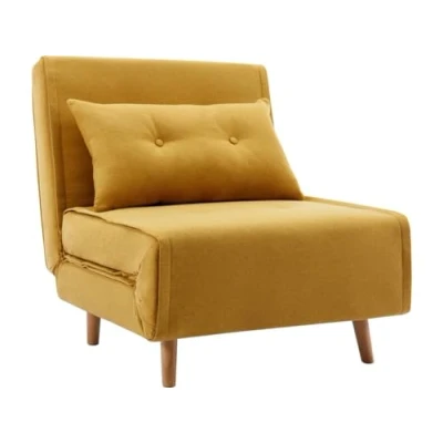 Image de Fauteuil convertible en tissu jaune moutarde URIBIA