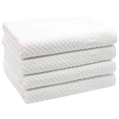 Image de ZOLLNER Set de 4 Serviettes Douche, Motif gaufré, Coton, 70x140 cm, Blanc