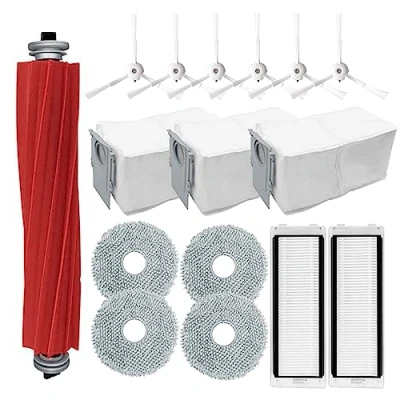 Image de Odashen Lot de 16 accessoires rechange pour robot aspirateur Roborock Q Revo/Roborock P10 avec brosse principale, chiffon serpillère, sac à poussière, filtre, latérale