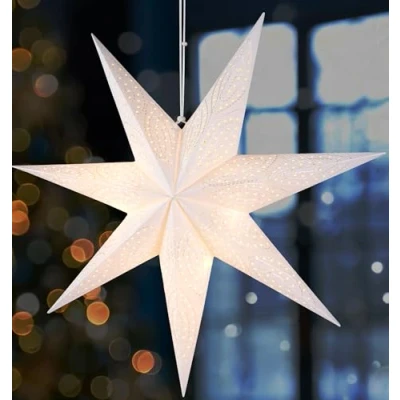 Image de BRUBAKER Étoile de Noël en Papier 60 cm à Suspendre l&#039;Avent LED pour Décoration Fenêtre 3D avec Fonction Timer Suspendue Illuminable Pile Blanc