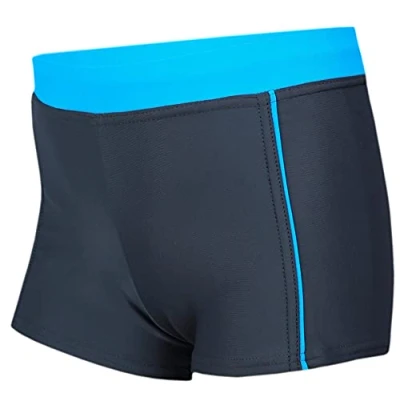 Image de Aquarti Maillot de Bain pour Garçon Natation Passepoil Latéral Enfants Boxer Short, 024 Graphite/Bleu, 128