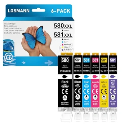 Image de LOSMANN Cartouches d&#039;encre compatibles pour Canon PGI 580 XXL CLI 581 Pixma TS6350 TS6150 TS8150 TS8250 TS6250 TS705 TS705a TS8151 TS6151 TS8152 TS9150 TS9155 TS9550 TR7550 TR8550 (10 Pack)
