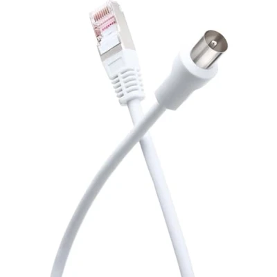 Image de Câble TV Coaxial 9.52mm / Ethernet RJ45 CAT8 Mâle/Mâle 2m Force Power Blanc