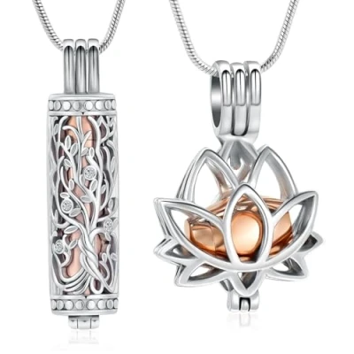 Image de VCCWYQK Bijou de crémation pour cendres Collier Avec pendentif en forme fleur lotus mini urne funéraire cendres, Acier inoxydable, Pas gemme