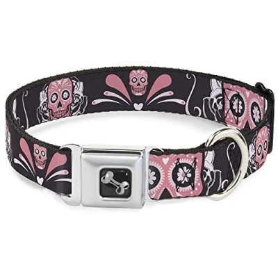 Image de Buckle Down 1566 cm Mort Gris/Rose Collier de Chien en Forme d&#039;os, Large