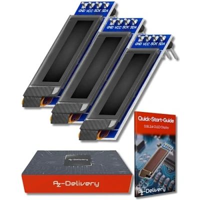 Image de AZDelivery 3 x Display I2C 0,91 Pouce 128 32 Pixels, SSD1306 Caractères de Couleur Blanche, Écran Compatible avec Arduino et Raspberry Pi incluant Un E Book!