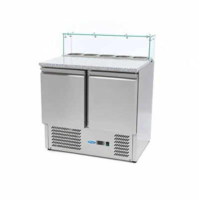 Image de Maxima Réfrigérateur pour la préparation des pizzas 90 cm 2 portes s&#039;adapte à 5 x 1/6 GN incl couvercle en verre